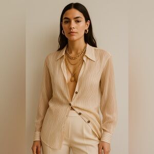 Jax Beige Button-Up Blouse